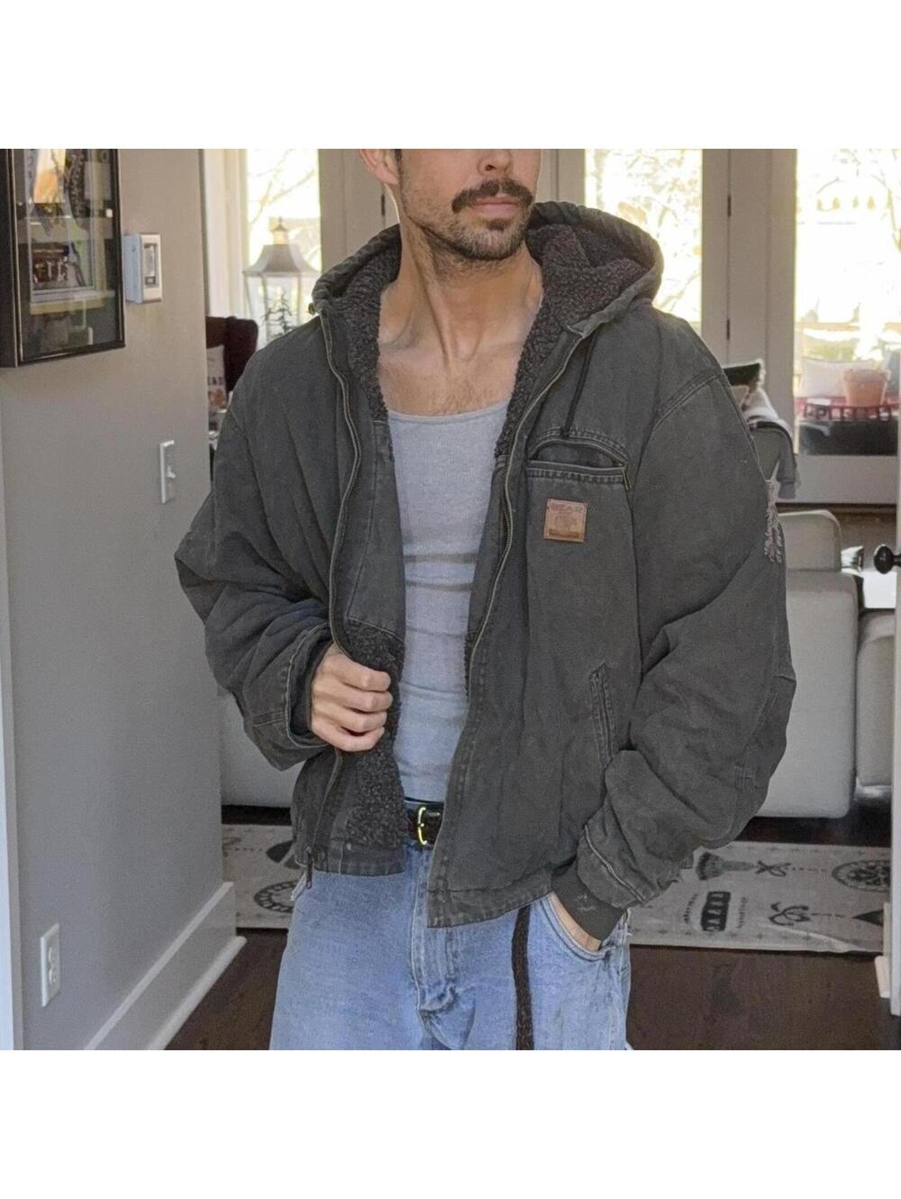 🧥 Vintage Bear River Sherpa-Lined Workwear Hooded Jacket — Men’s 2XL